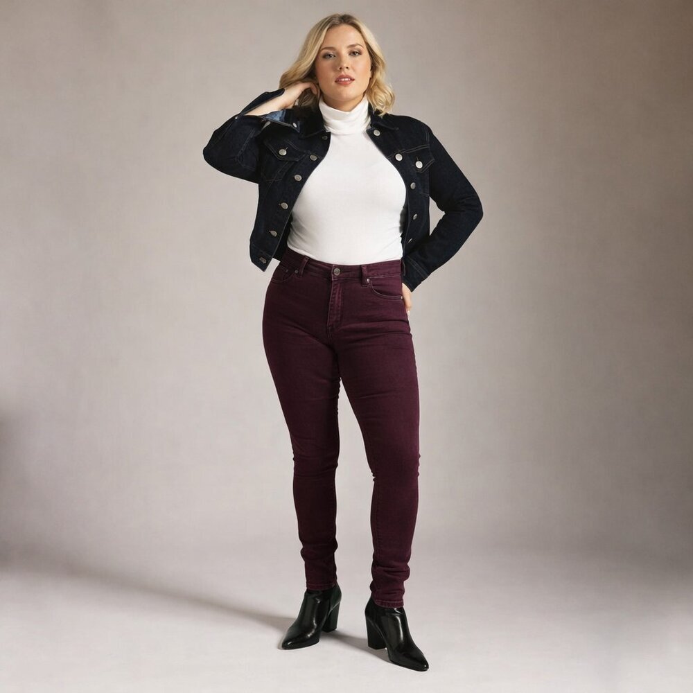 2/$30 NWT Universal Standard Seine High Rise Skinny Jeans Wine XS #A1326